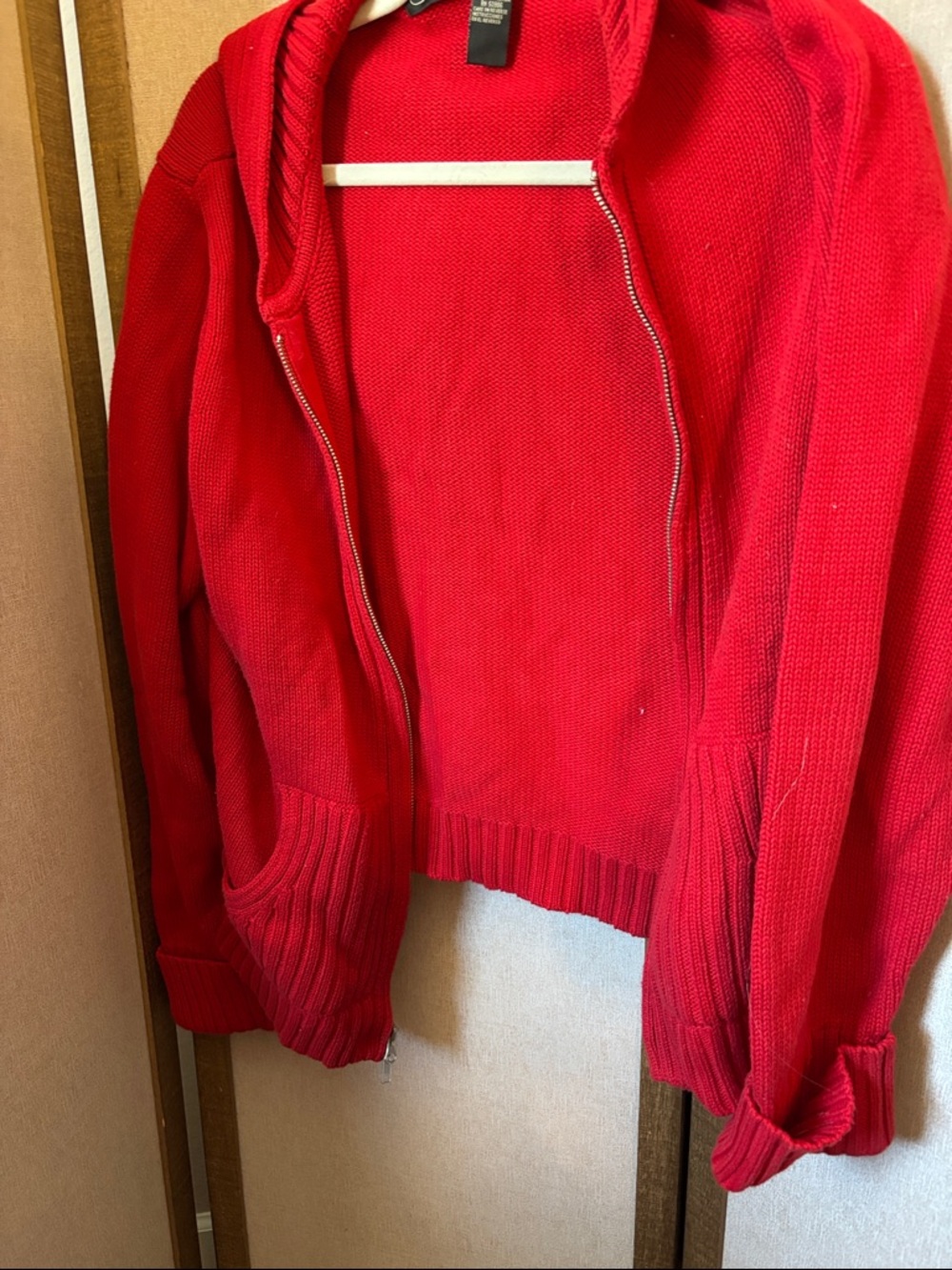 JEANNE PIERRE Red Zip-Up Knit Hooded Cardigan XL